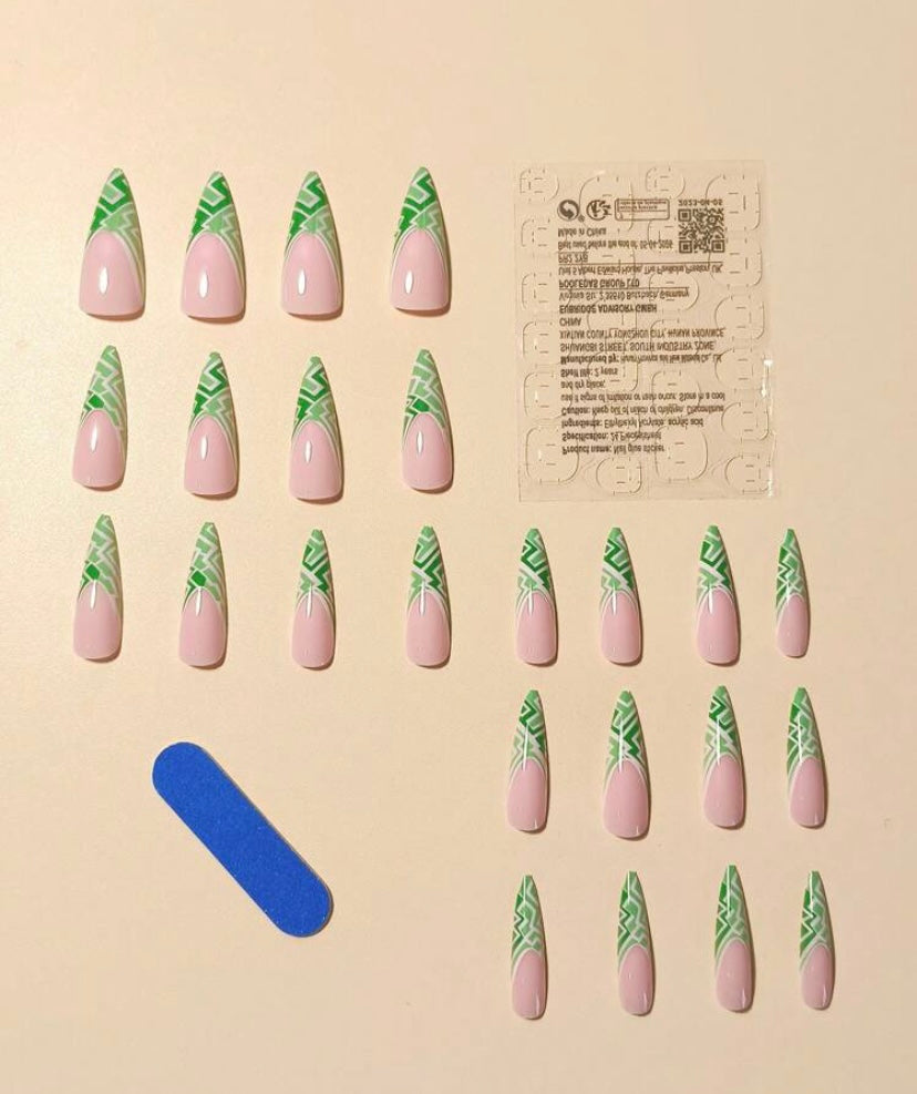 Green Puzzled French Press On Nails