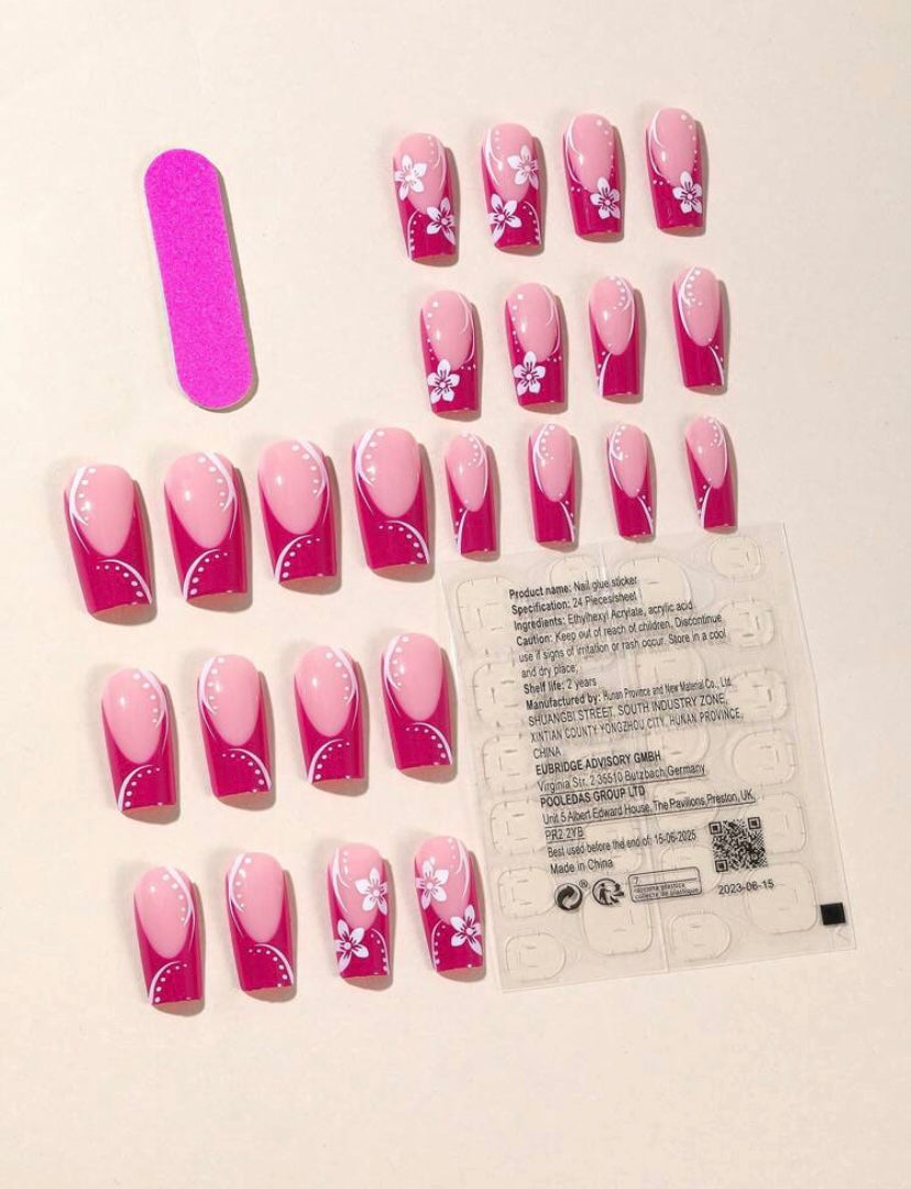 Floral Pink and White Press On Nails